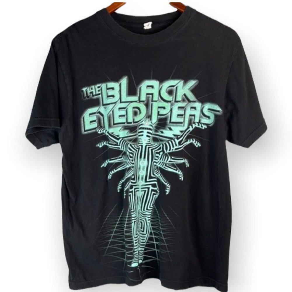 Y2K The Black Eyed Peas Band Black Green Graphic Album Merch Tee Shirt Medium